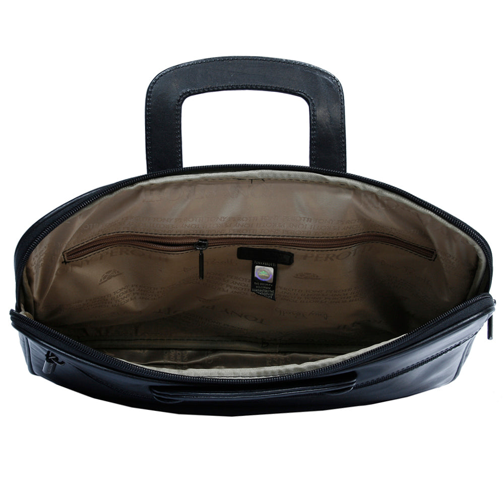 Black Italico 8090 opened — branded Tony Perotti lining, inner zip pocket and hologram tag of authenticity