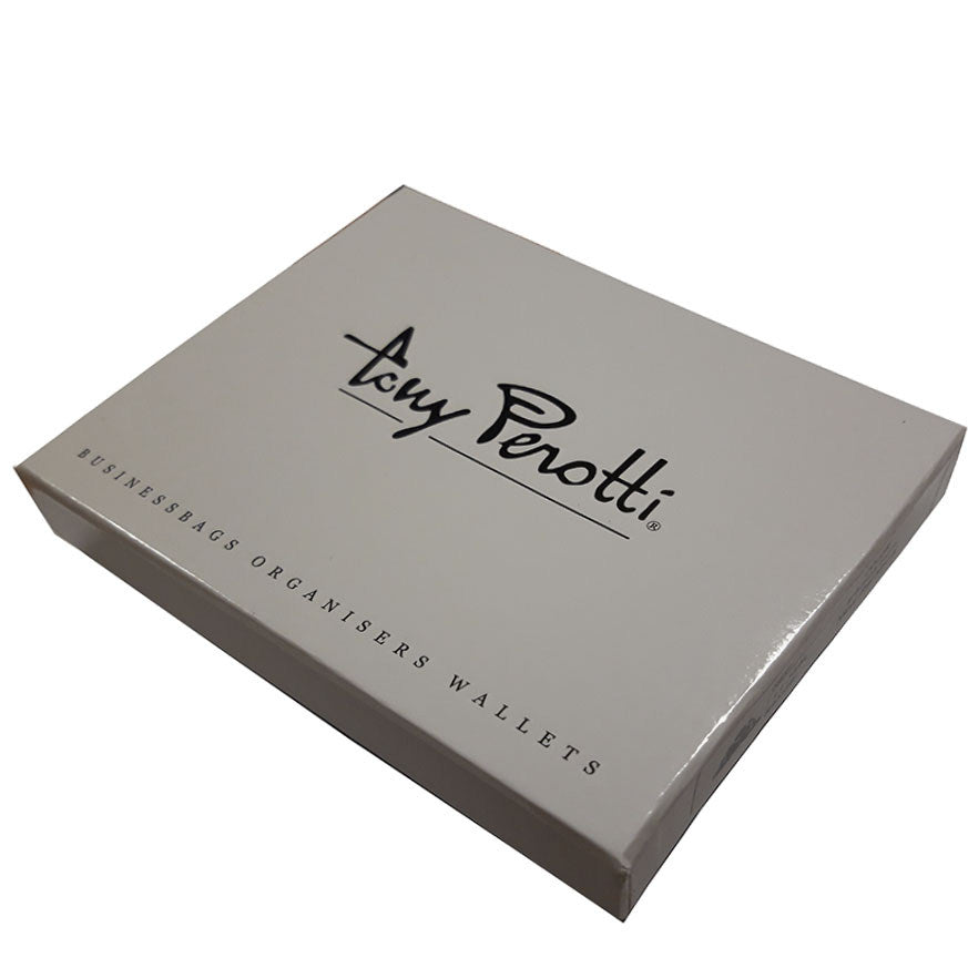 Tony Perotti white branded gift box for the New Rainbow wallet