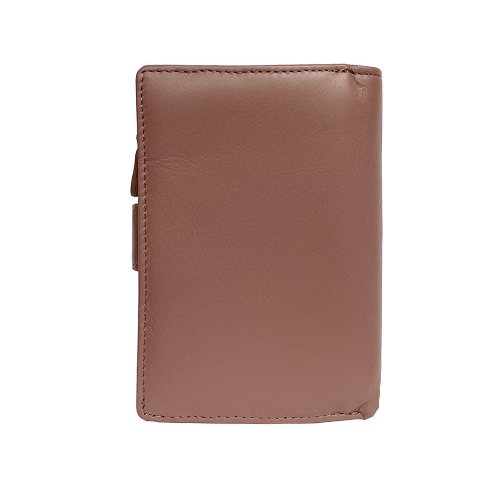 Back of the powder pink Tony Perotti New Rainbow wallet in smooth calf leather