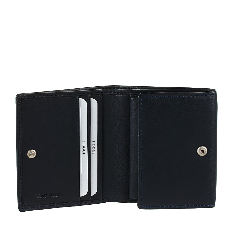 Navy leather bifold wallet snap coin pocket — Tony Perotti Cortina 5089