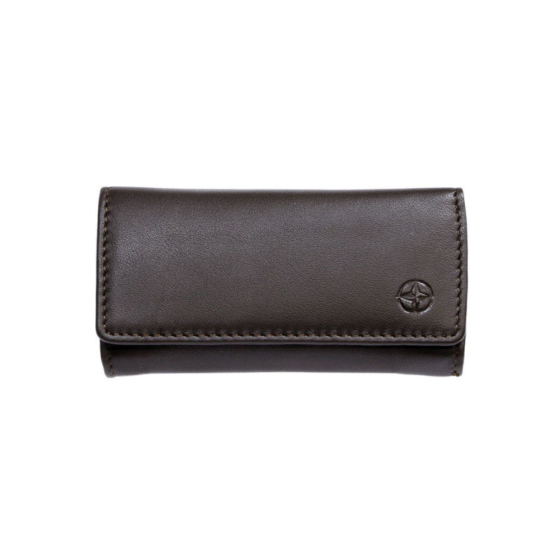 Tony Perotti dark brown calf leather key case with embossed Cortina compass emblem — Cortina 5005 moro