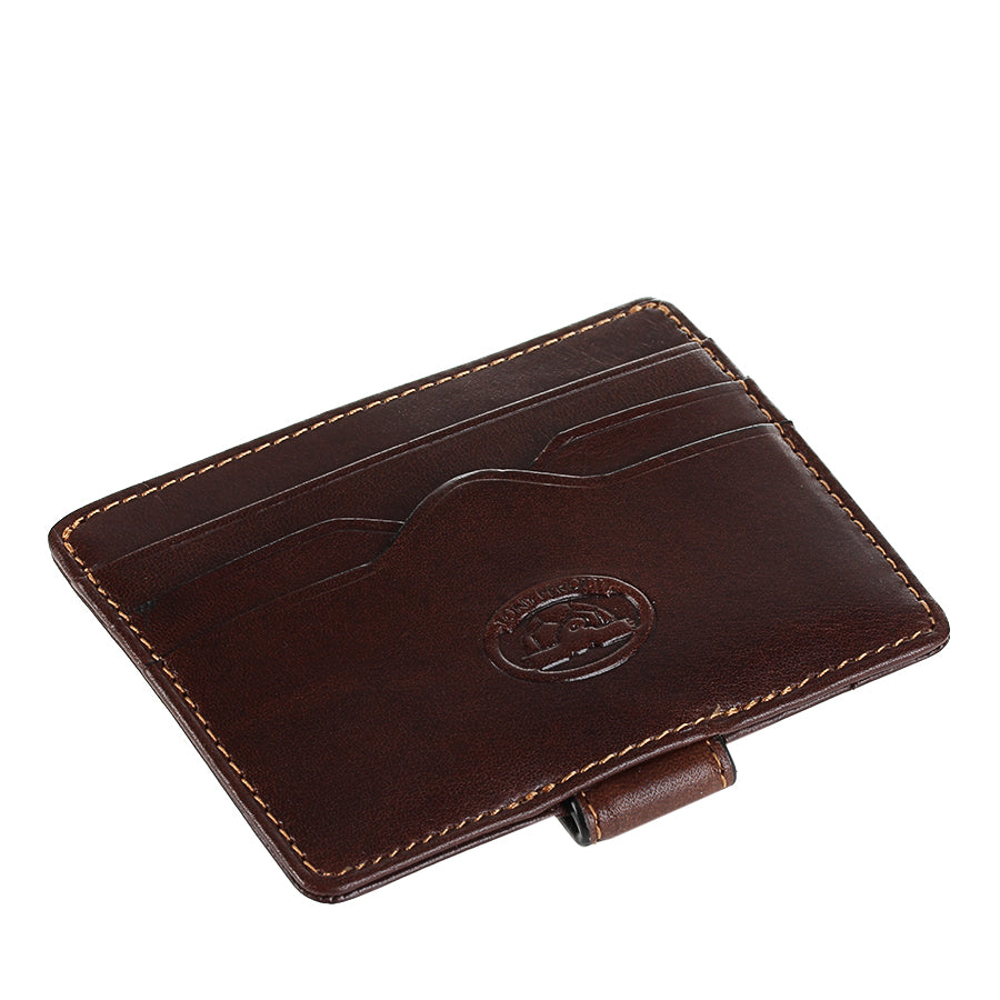 Dark brown leather card holder lying flat showing card slots — Tony Perotti Italico 2553 moro