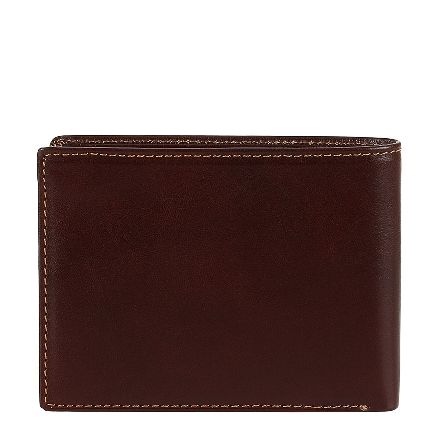 Tony Perotti Viasorte 537 moro dark brown glossy leather bifold wallet, back view