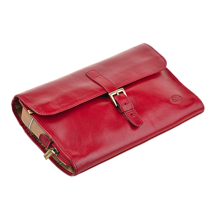 Red leather toiletry bag, handcrafted in Italy — Tony Perotti Italico 8707