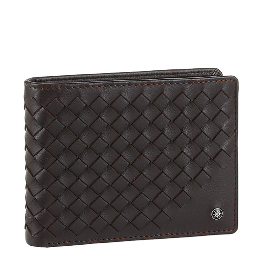 Tony Perotti Timone intrecciato 12013 moro dark brown woven leather bifold wallet, three-quarter view