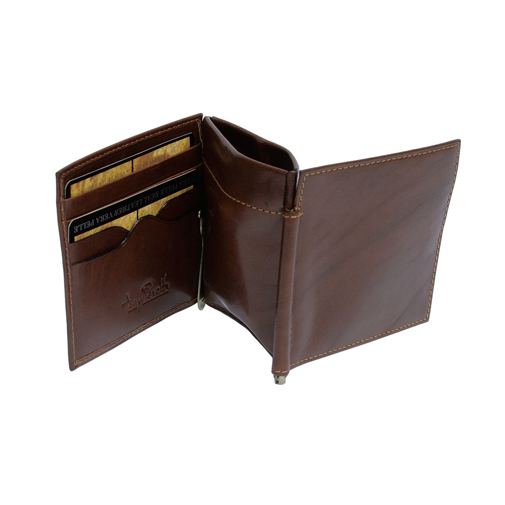 Cognac leather money clip wallet interior — Tony Perotti Italico 1717