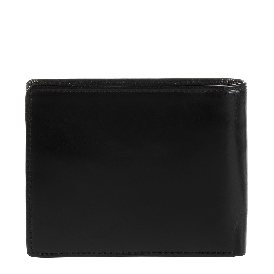 Black leather bifold wallet Tony Perotti Italico 3620 nero — back view with tonal black stitching