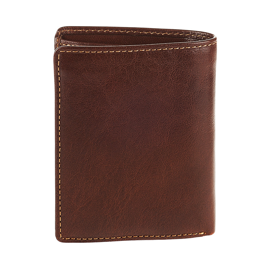 Back of the Tony Perotti Nevada 3774 moro dark brown leather wallet with contrasting tan stitching