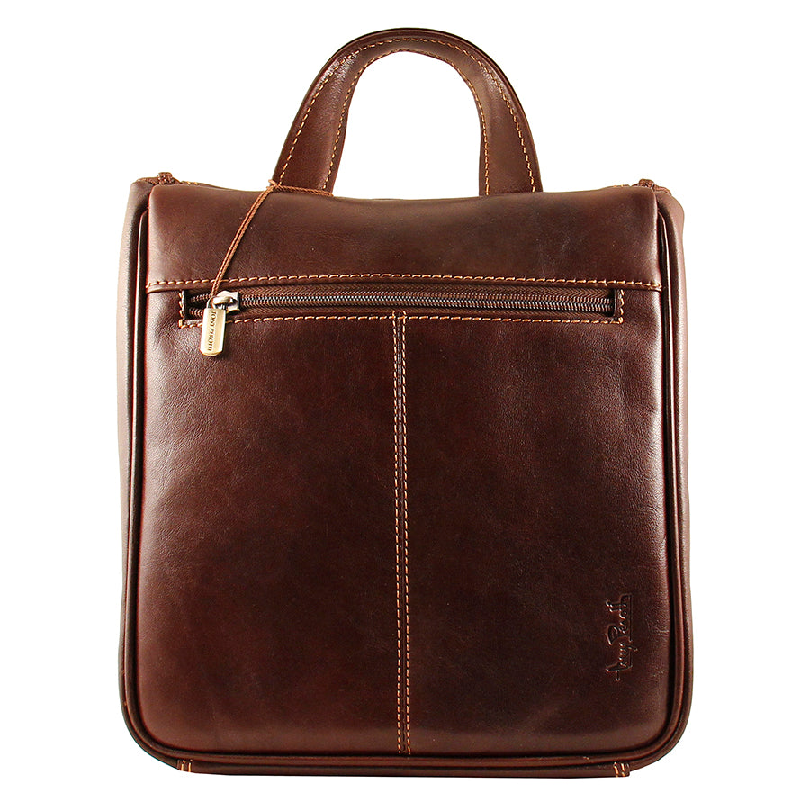 Tony Perotti Italico 8220 moro toiletry bag — rear view with exterior zip pocket