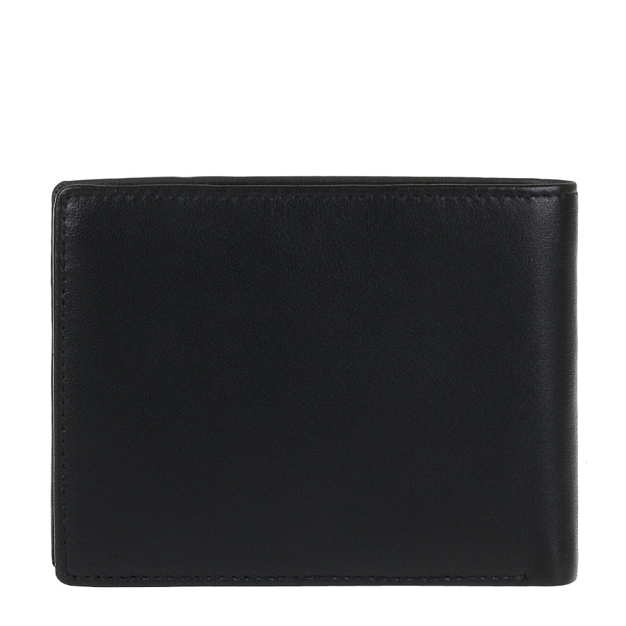 Back of the black Tony Perotti Cortina 5052 wallet — a plain smooth leather panel