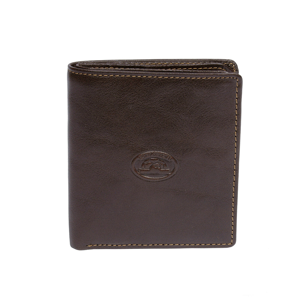 Dark brown leather compact bifold wallet handcrafted in Italy — Tony Perotti Italico 1619