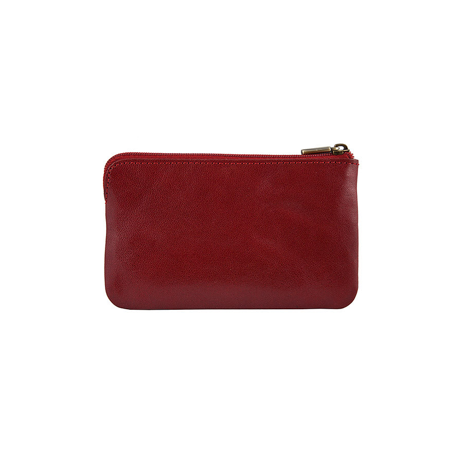 Red leather key pouch, plain back panel with top zip — Tony Perotti Italico 359 rosso
