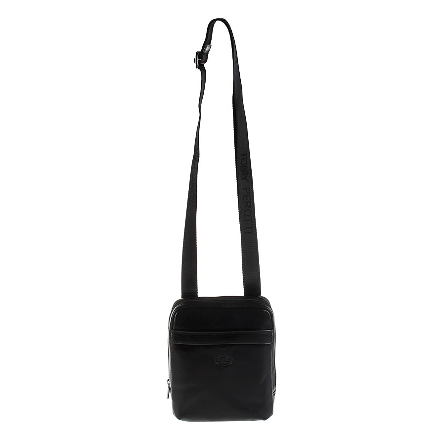 Tony Perotti Italico 6056 black crossbody bag on the adjustable jacquard strap with Tony Perotti lettering