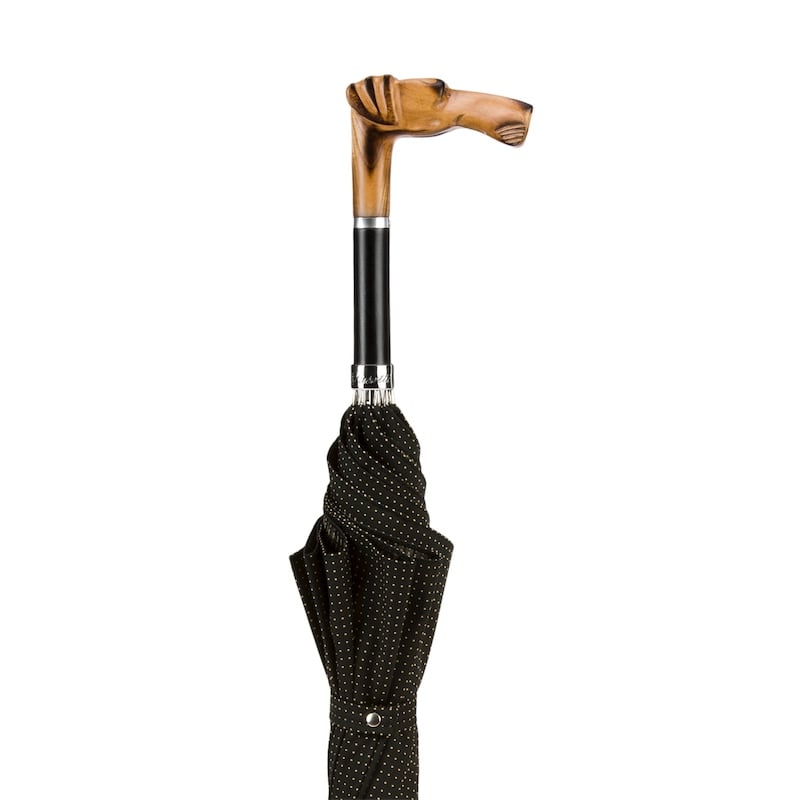 Umbrella cane black with wooden handle Dog Head Pasotti 478 PTO CN5 N52