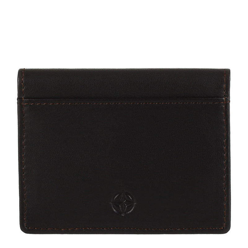 Tony Perotti Cortina 5046 moro — the brown leather card wallet closed, front face with the outer slip pocket and the embossed compass rose