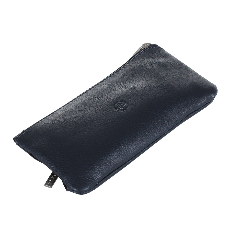 Tony Perotti Cortina 5021 navy — lying at an angle, showing the soft flat profile and the pebbled grain of the leather