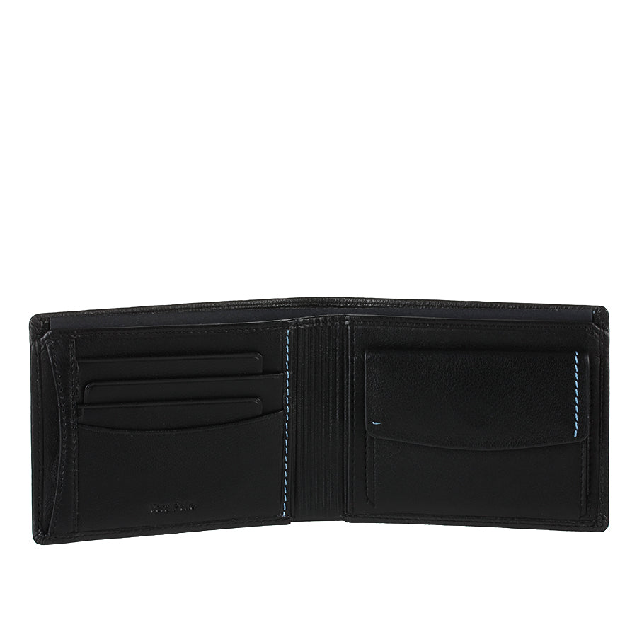Open Tony Perotti Timone 11013G black wallet with card slots, Vera Pelle stamp and flap coin pocket