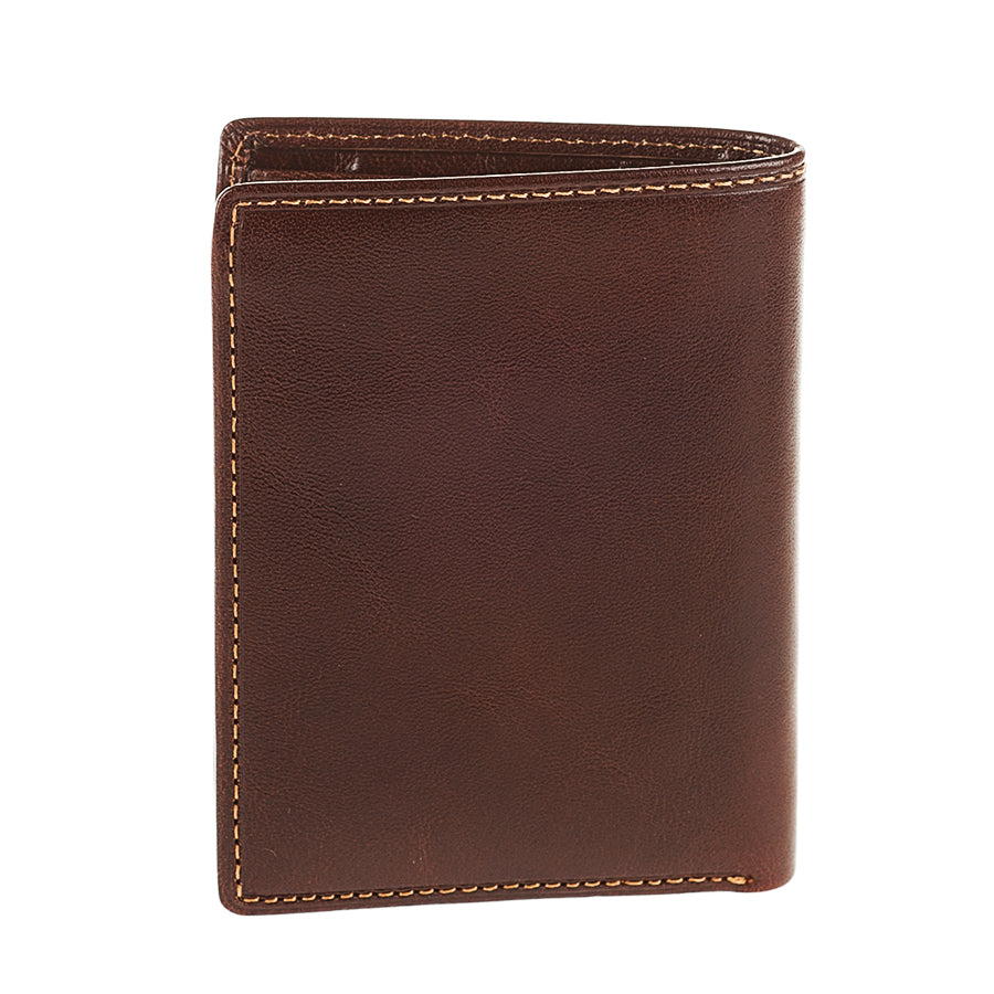 Back of the Tony Perotti Nevada 3549 moro dark brown leather wallet with contrasting tan stitching