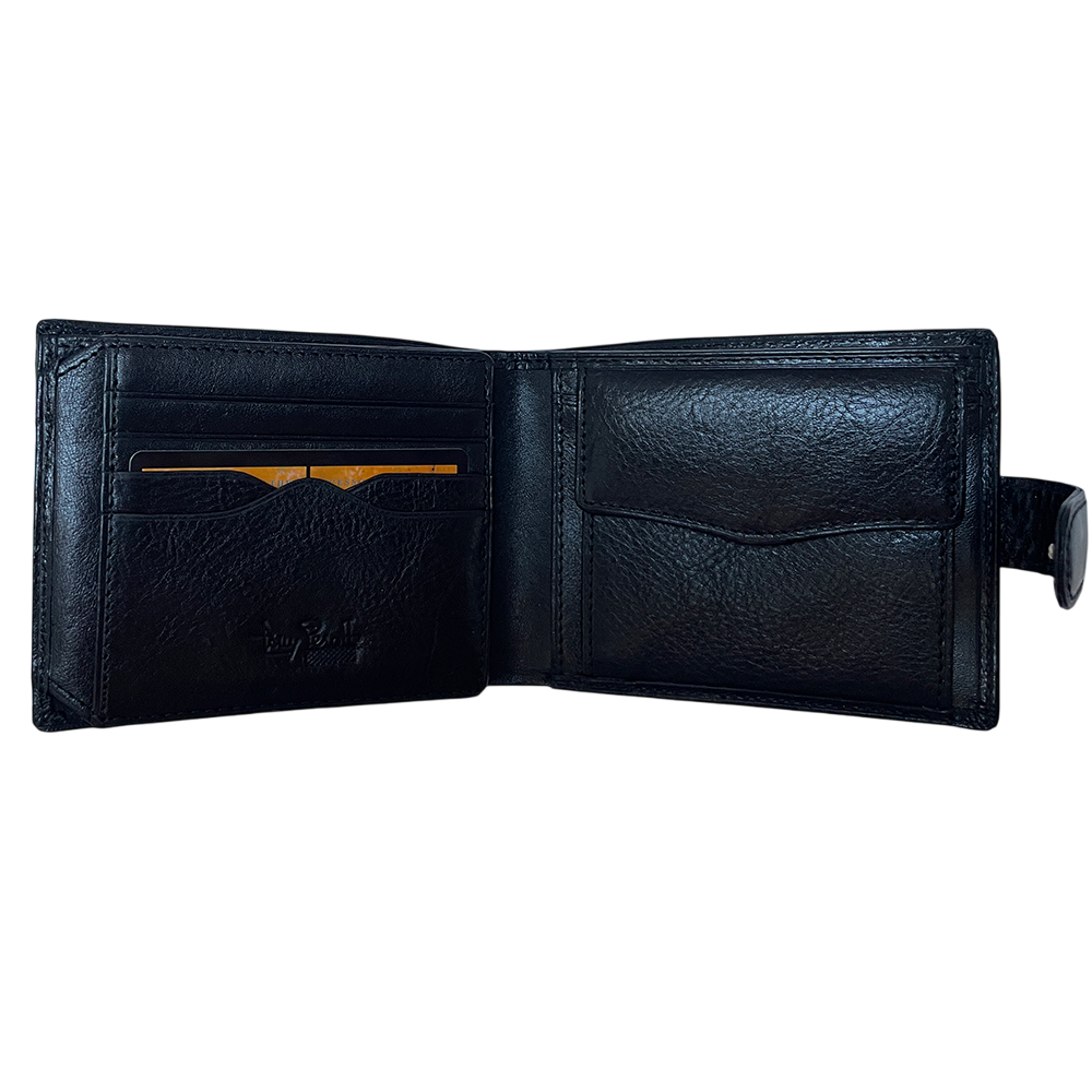 Tony Perotti Italico 3341A-Q nero wallet opened — card slots, arched card pocket and flap coin pocket