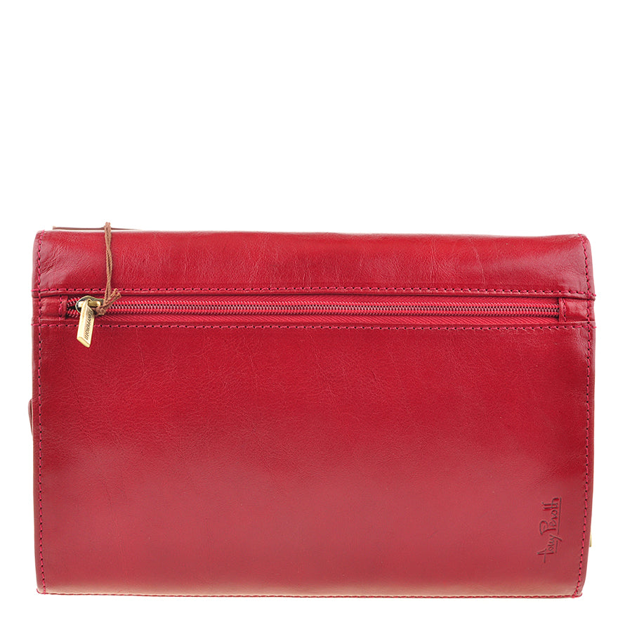 Red leather toiletry bag back zip pocket — Tony Perotti Italico 8707