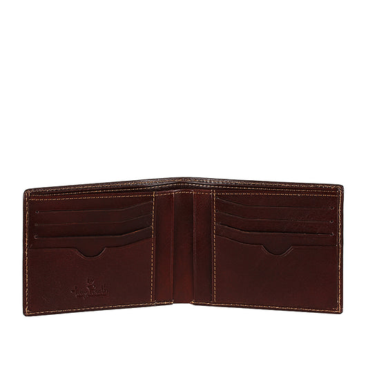 Open Tony Perotti Viasorte 537 moro wallet with card slots on both halves and vertical pockets at the fold