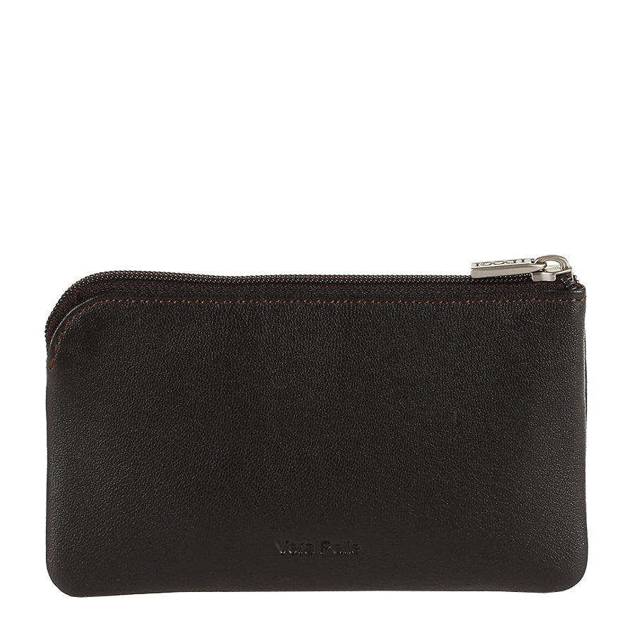 Dark brown leather key pouch from the back, Vera Pelle embossed on the panel — Tony Perotti Cortina 5002 moro