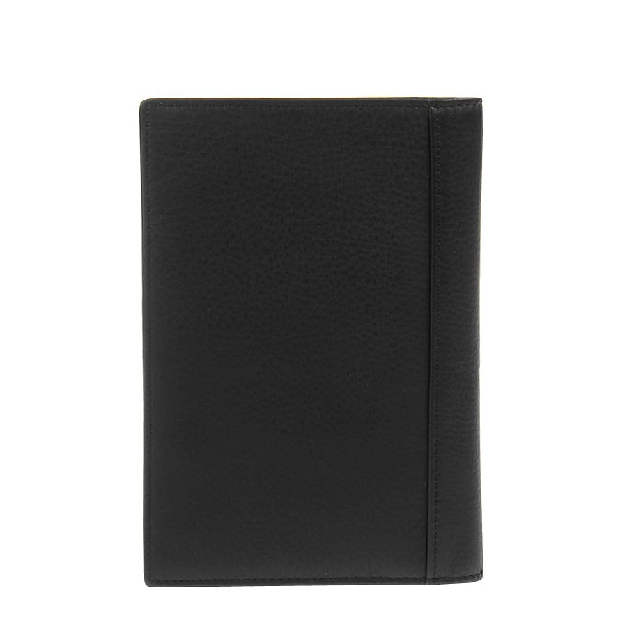 Back of black leather vertical travel wallet Tony Perotti Contatto 3051 nero with stitched spine panel