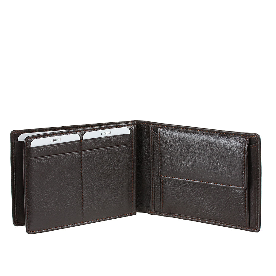 Dark brown leather bifold wallet back view — Tony Perotti Cortina 5085