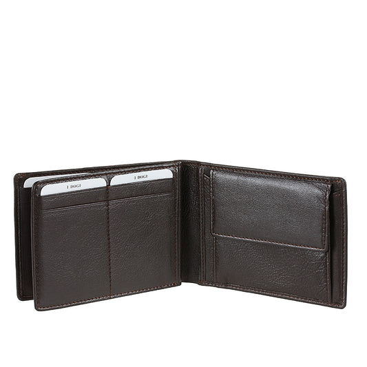 Dark brown leather bifold wallet back view — Tony Perotti Cortina 5085