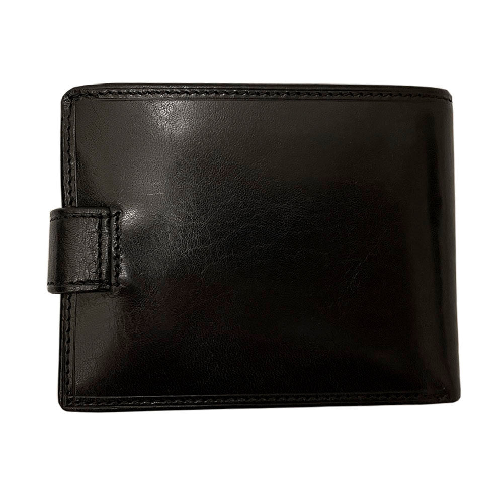 Black leather bifold wallet tartan lining and hologram tag — Tony Perotti Italico 396A-Q