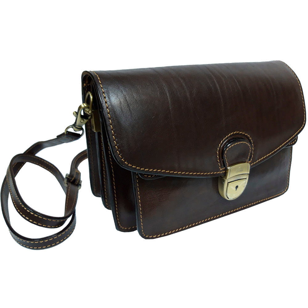 The brown Italico 8264 from the side — the two compartments and the contrasting tan stitching along every edge