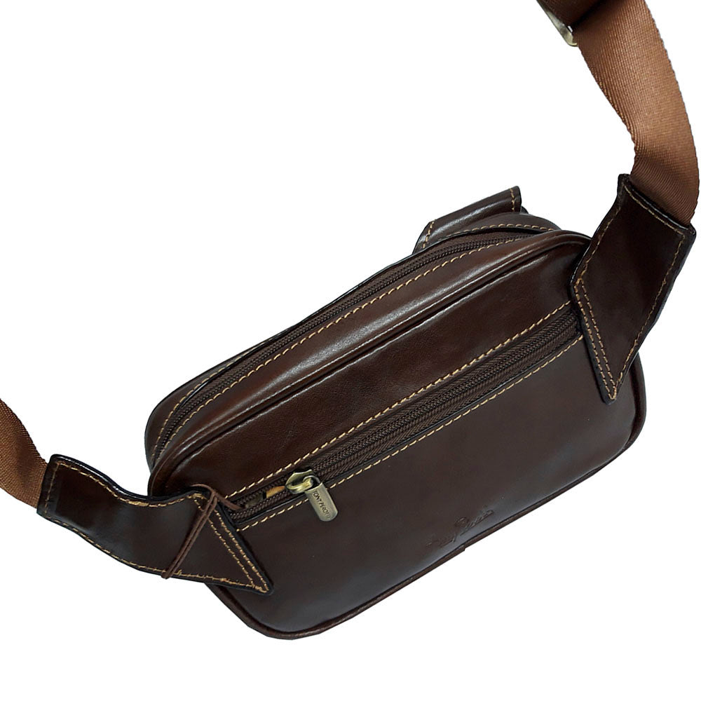 Top view of the Italico 8606 moro — the main zip and the back zip pocket with its branded puller