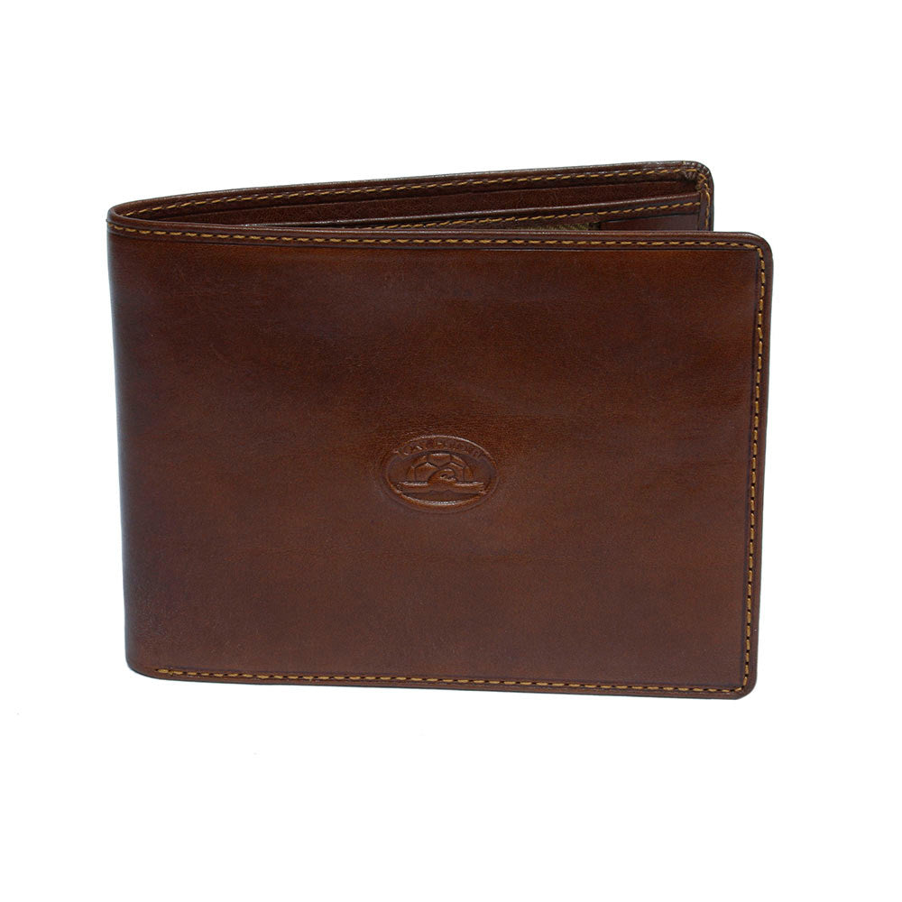 Tony Perotti cognac bull leather bifold wallet with turtle emblem — Italico 314 cognac