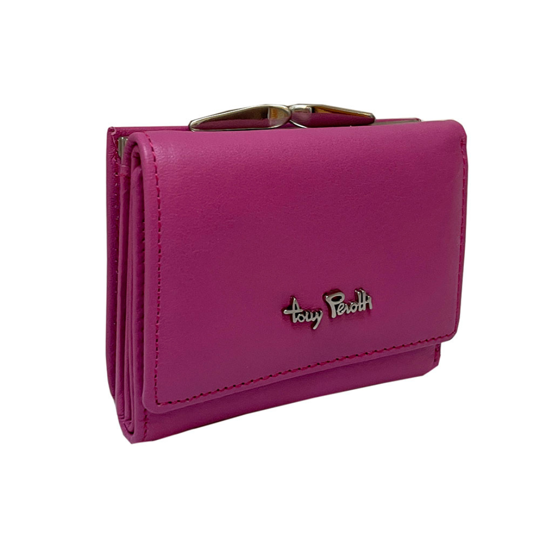 Tony Perotti Contatto 1527D dalia pink leather wallet — angled view