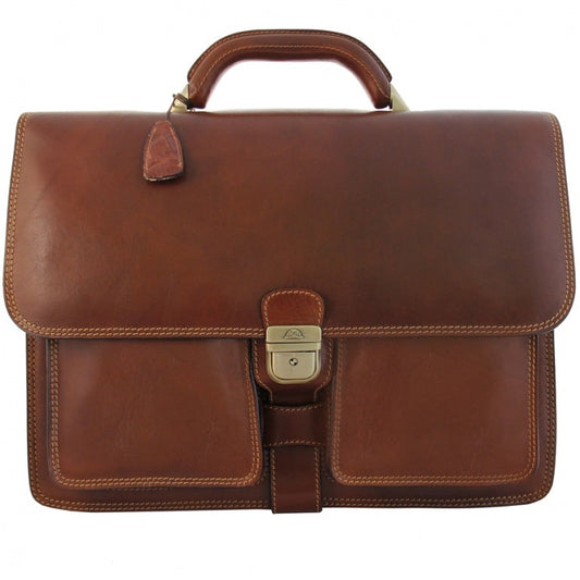 Briefcase men's leather brown Tony Perotti Italico 8013 cognac