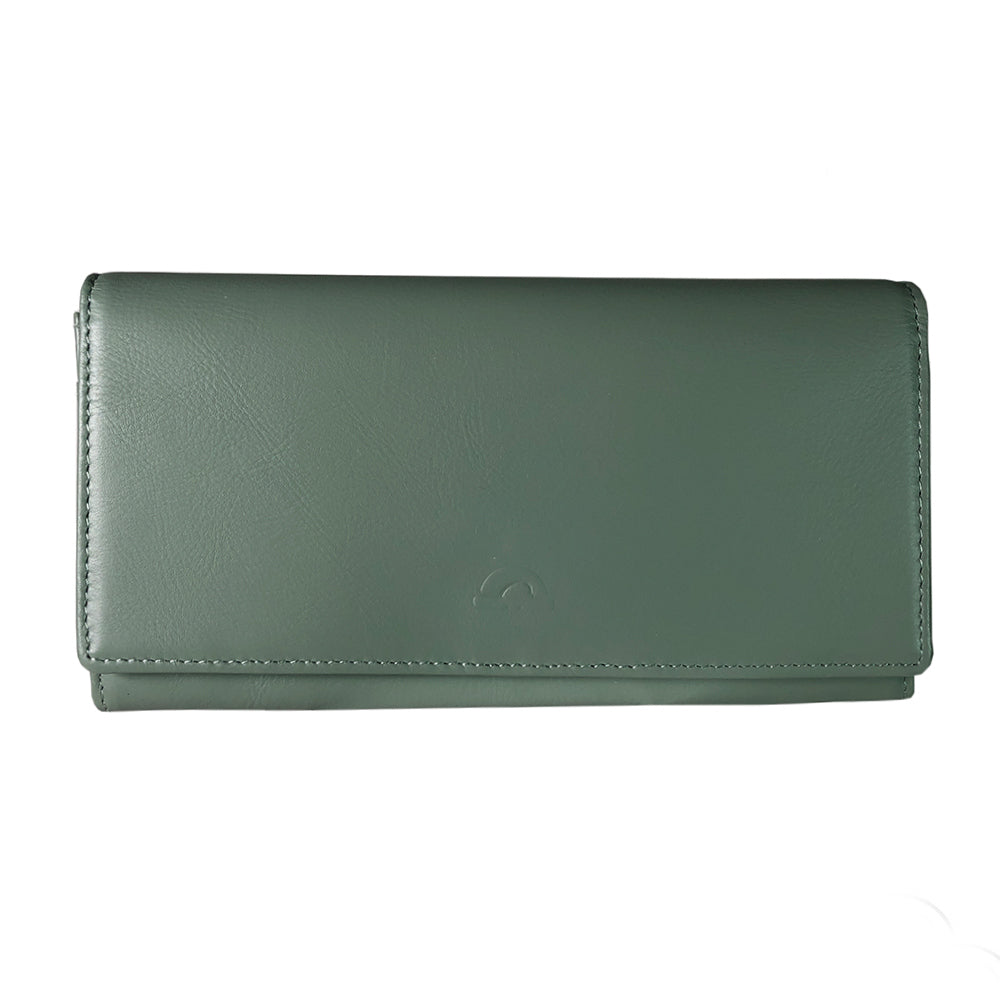 Sage green leather Tony Perotti wallet - model is New Rainbow 3435 