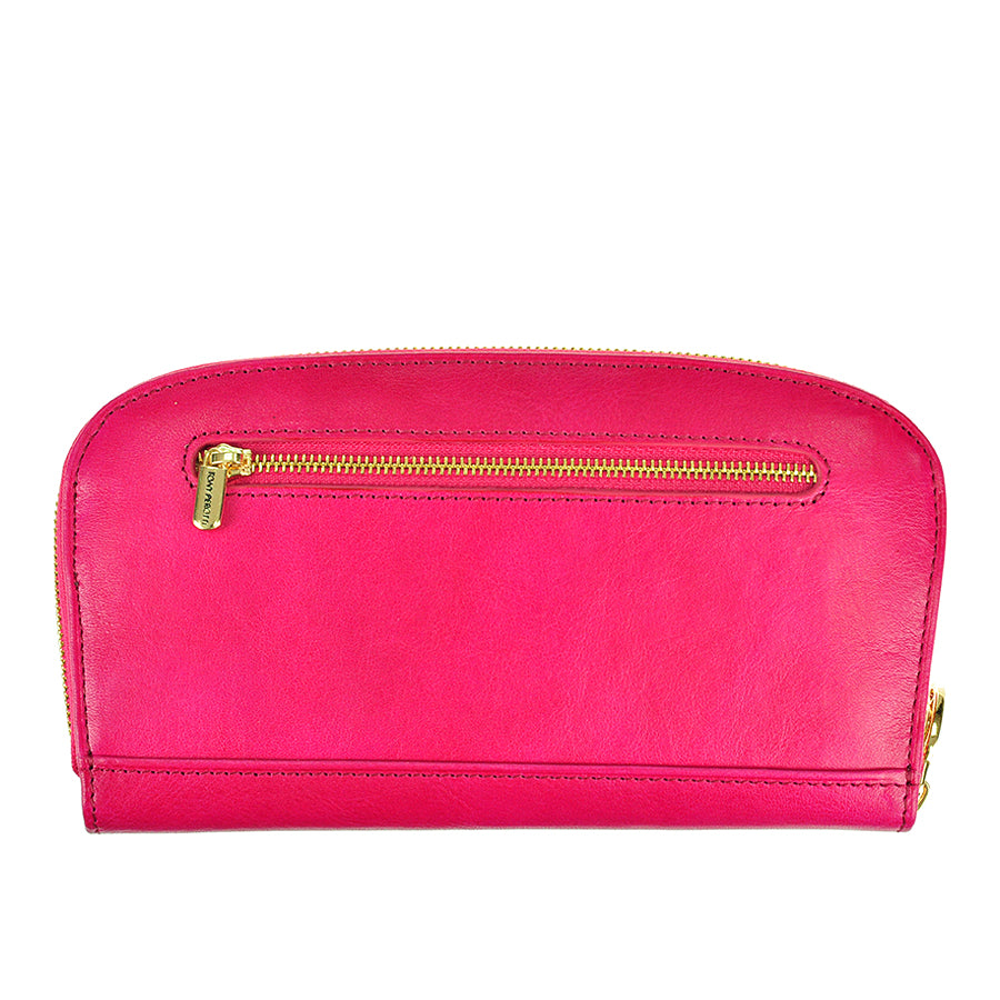 Back of the raspberry pink Topkapi 3424 wallet with a horizontal zip pocket