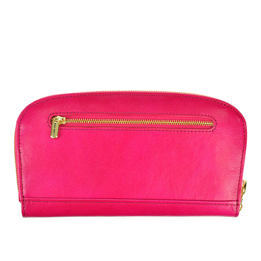 Back of the raspberry pink Topkapi 3424 wallet with a horizontal zip pocket