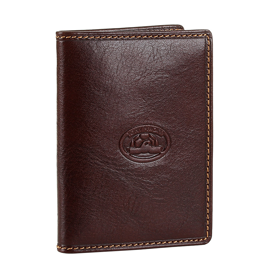 Open dark brown leather business card holder — Tony Perotti Italico 1007 moro