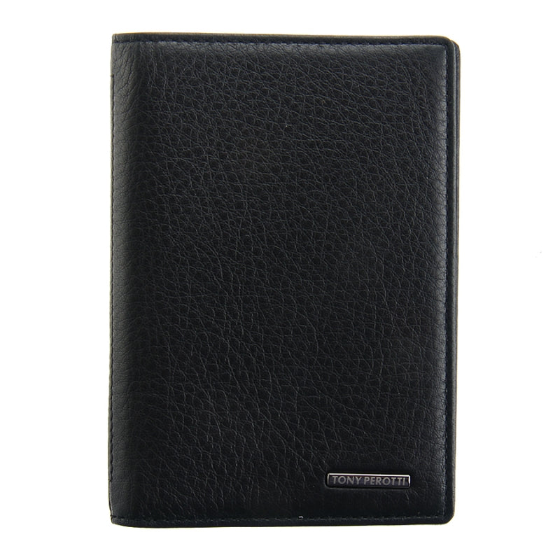 Black leather passport cover Tony Perotti New Contatto 3550 nero — front with the metal TONY PEROTTI plate