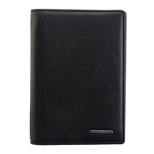 Black leather passport cover Tony Perotti New Contatto 3550 nero — front with the metal TONY PEROTTI plate