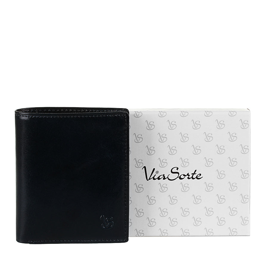 Tony Perotti Viasorte 1165 navy leather wallet with white Viasorte gift box