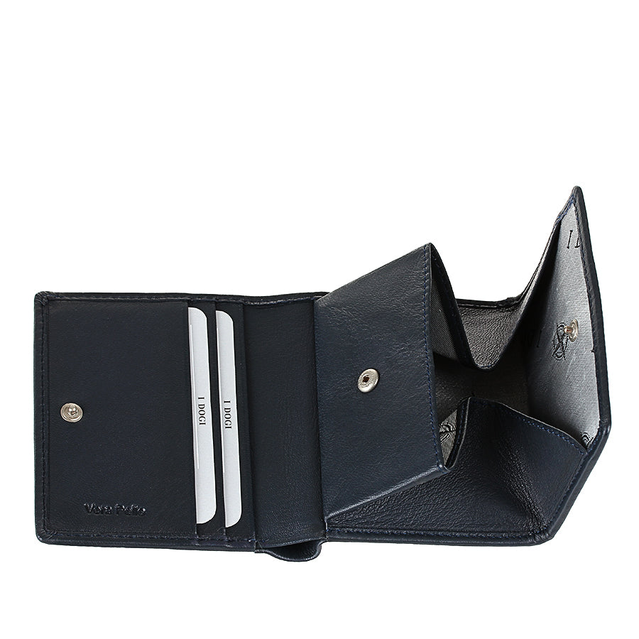 Navy leather bifold wallet interior detail — Tony Perotti Cortina 5089