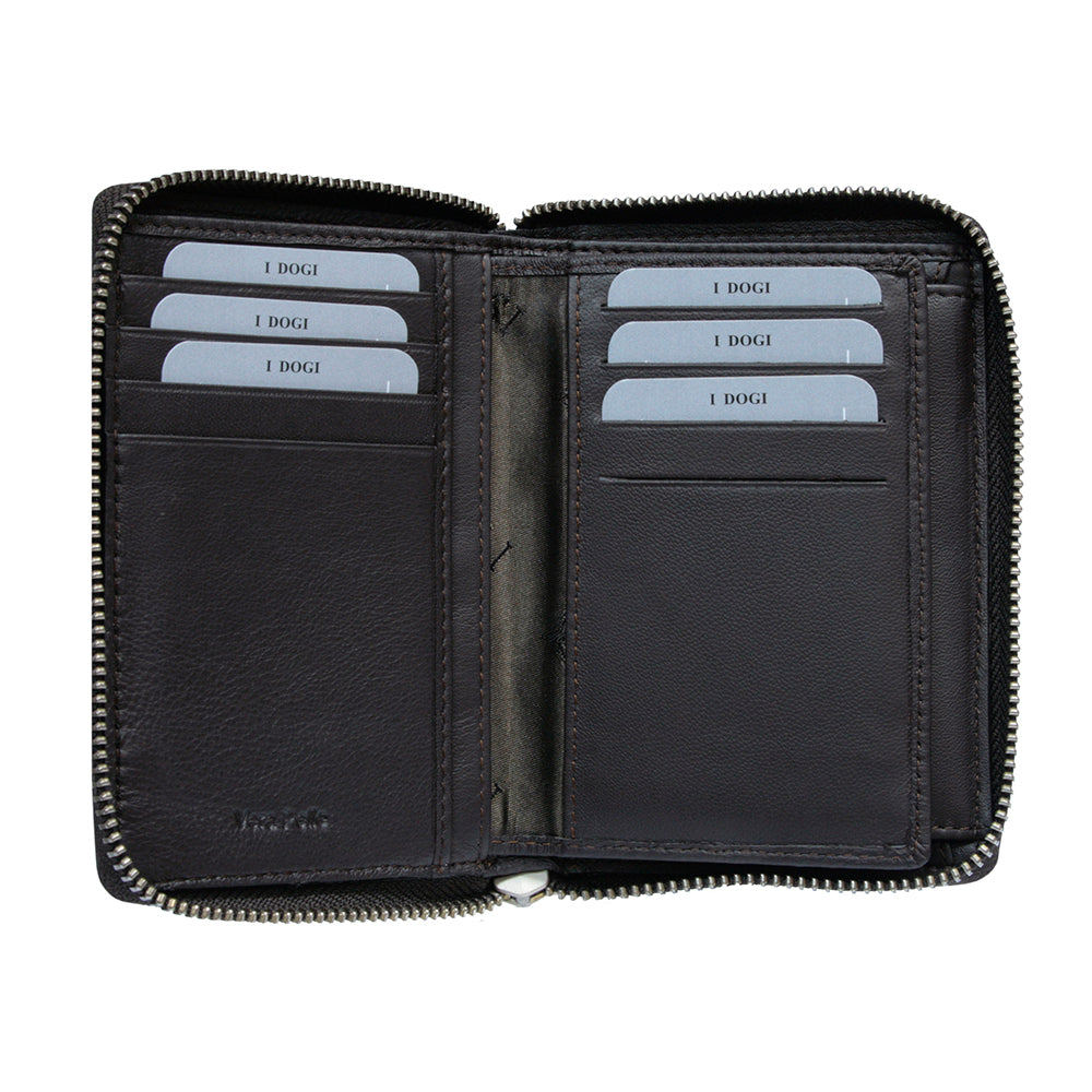 Tony Perotti Cortina 5086 moro unzipped and opened flat — card slots and slip pockets on both inner panels