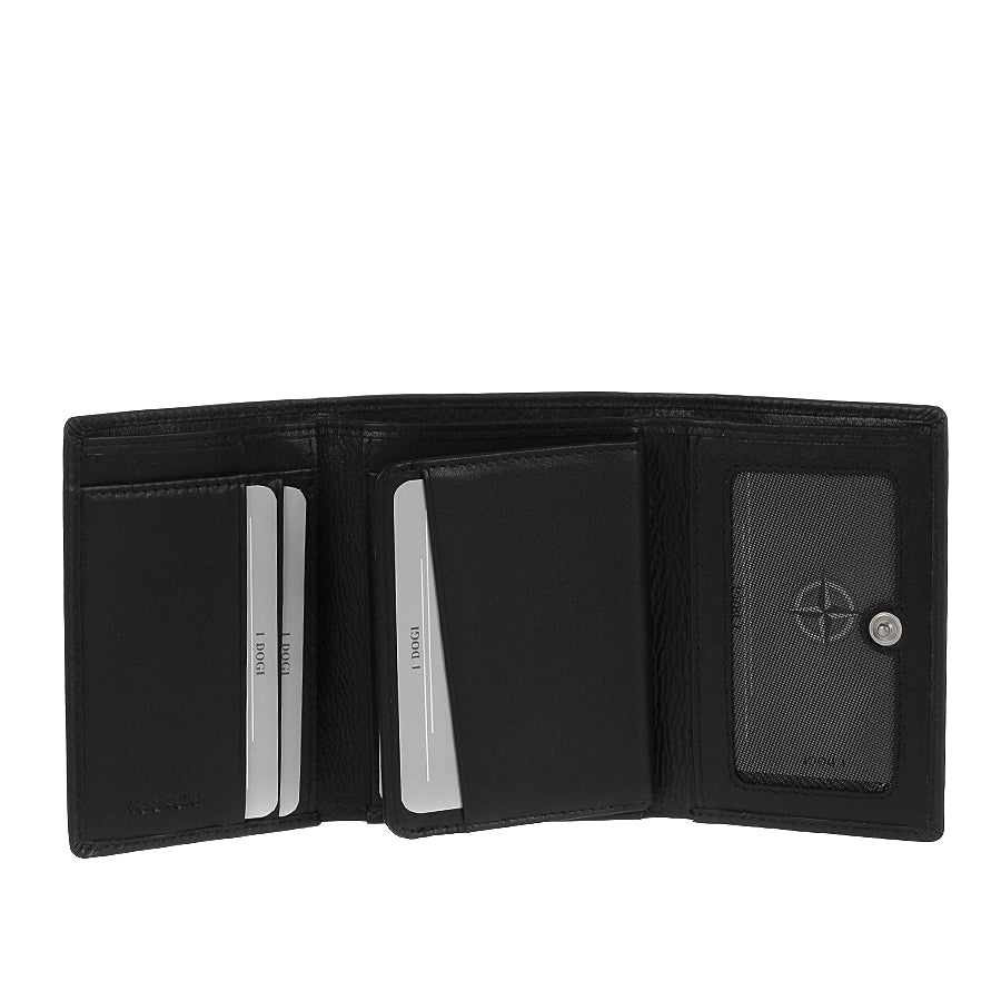 Tony Perotti Cortina 5063 nero opened out — card slots across the panels and the document window on its press stud