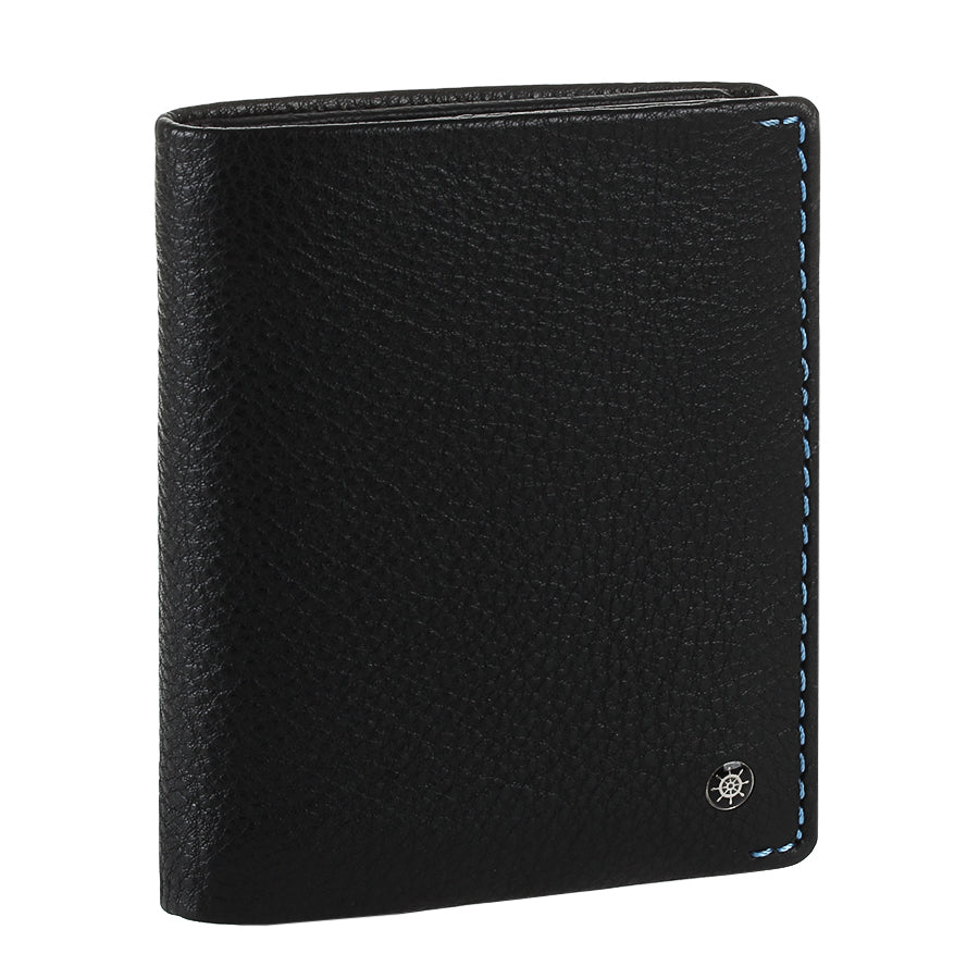 Tony Perotti Timone 11071 black pebbled leather compact bifold wallet, three-quarter view