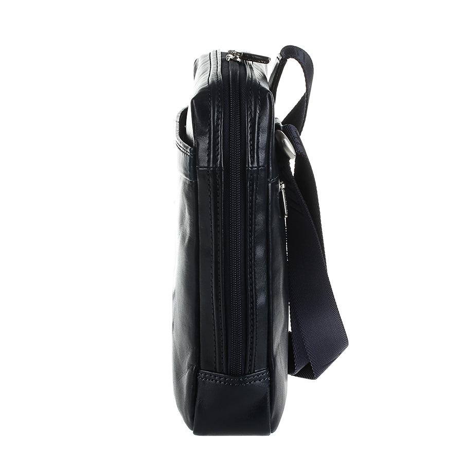 Side profile of the navy crossbody bag with two-slider zip — Italico 6001 navy