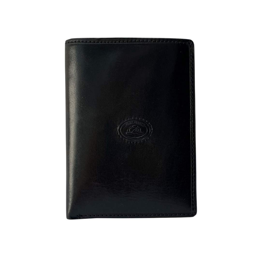 Black leather passport wallet Tony Perotti Italico 3450Q nero — front with the embossed oval turtle emblem