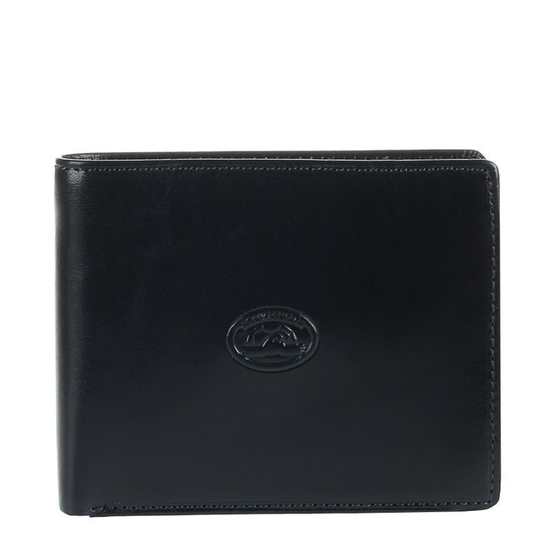Navy blue leather bifold wallet Tony Perotti Italico 3620 navy — front with embossed turtle emblem