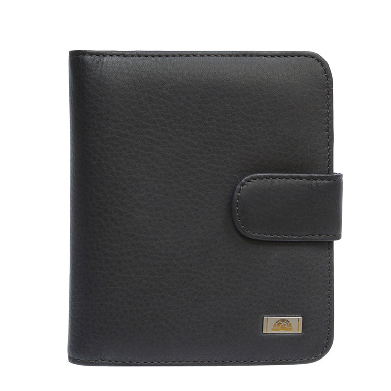 Tony Perotti Contatto 2612 moro — the dark brown leather business card holder closed, with the strap and the metal turtle plate